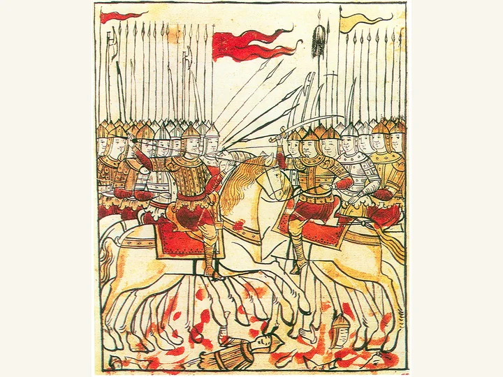 Manuscript miniature depicting the Battle of Kulikovo.