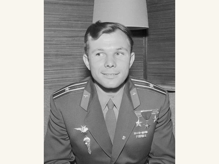 Yuri Gagarin at a press conference in Helsinki.